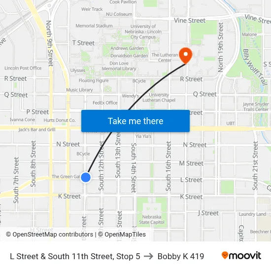 L Street & South 11th Street, Stop 5 to Bobby K 419 map