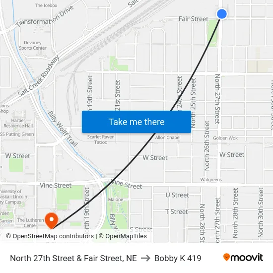 North 27th Street & Fair Street, NE to Bobby K 419 map