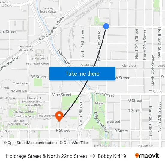 Holdrege Street & North 22nd Street to Bobby K 419 map