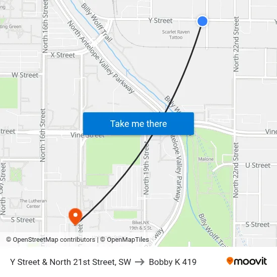 Y Street & North 21st Street, SW to Bobby K 419 map
