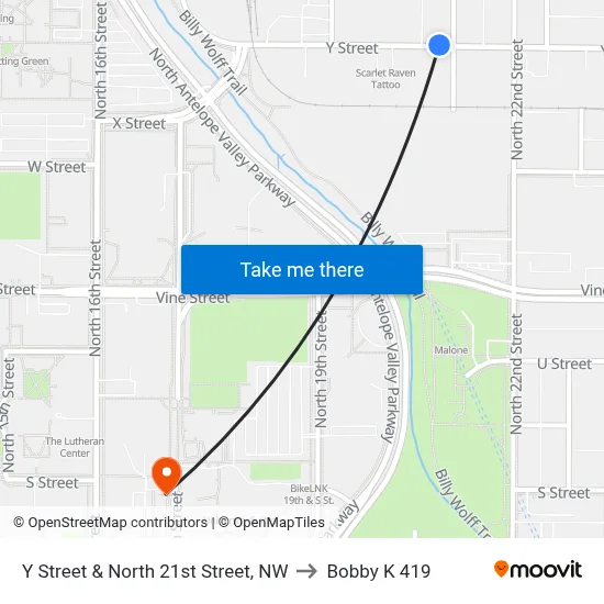 Y Street & North 21st Street, NW to Bobby K 419 map
