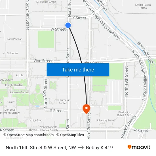 North 16th Street & W Street, NW to Bobby K 419 map