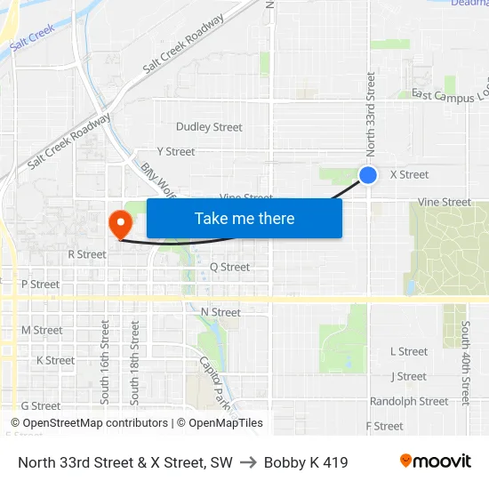 North 33rd Street & X Street, SW to Bobby K 419 map
