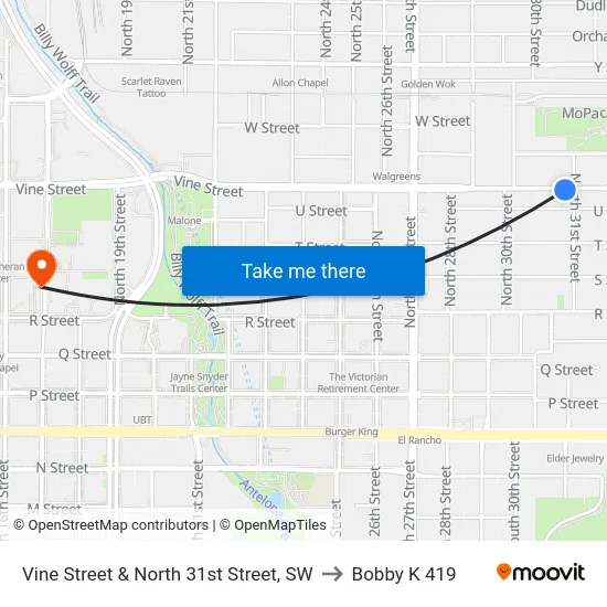Vine Street & North 31st Street, SW to Bobby K 419 map