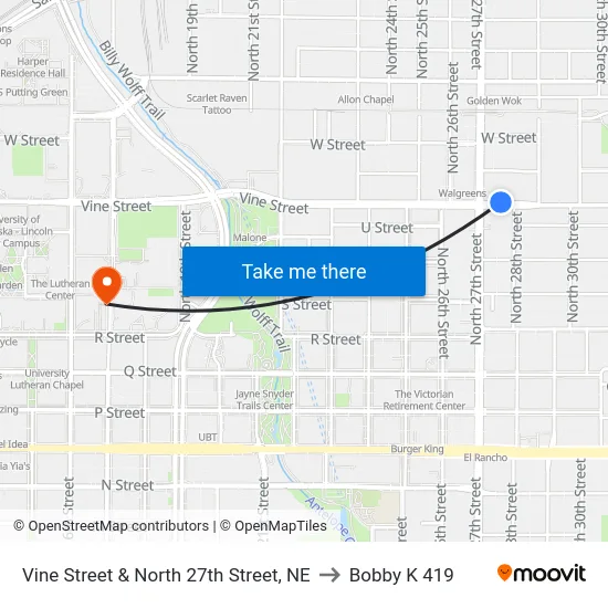 Vine Street & North 27th Street, NE to Bobby K 419 map