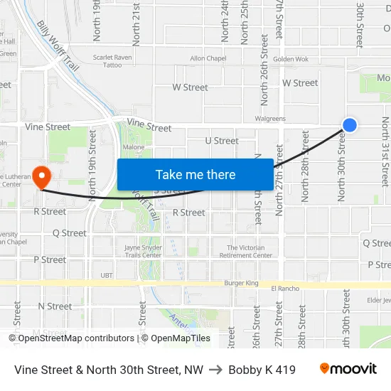 Vine Street & North 30th Street, NW to Bobby K 419 map