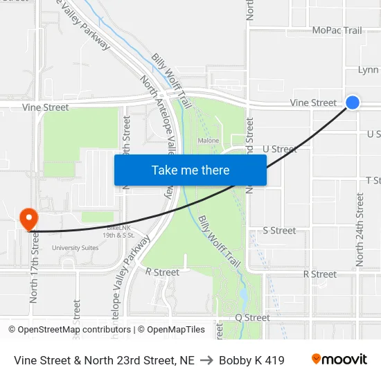 Vine Street & North 23rd Street, NE to Bobby K 419 map