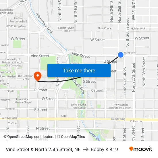 Vine Street & North 25th Street, NE to Bobby K 419 map