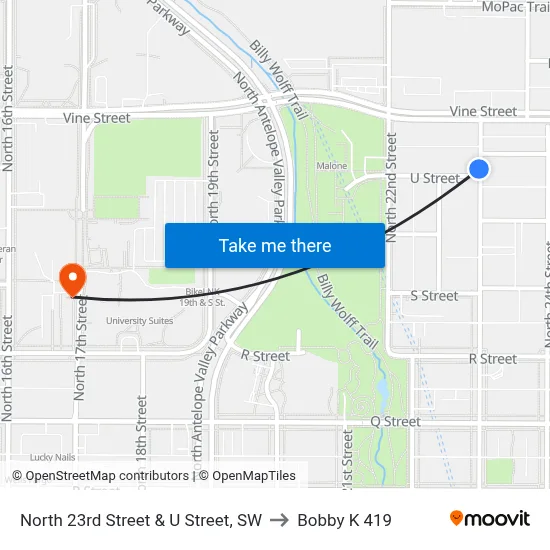 North 23rd Street & U Street, SW to Bobby K 419 map