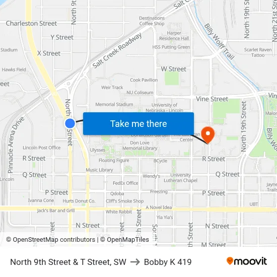 North 9th Street & T Street, SW to Bobby K 419 map