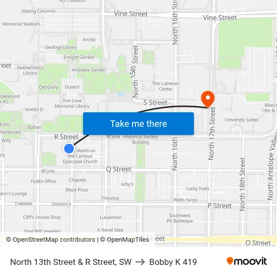 North 13th Street & R Street, SW to Bobby K 419 map