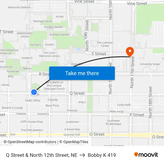 Q Street & North 12th Street, NE to Bobby K 419 map