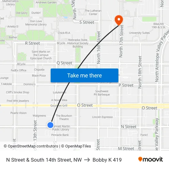 N Street & South 14th Street, NW to Bobby K 419 map