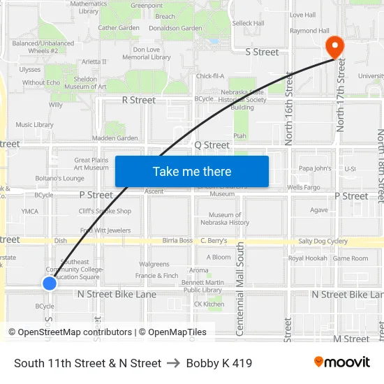 South 11th Street & N Street to Bobby K 419 map