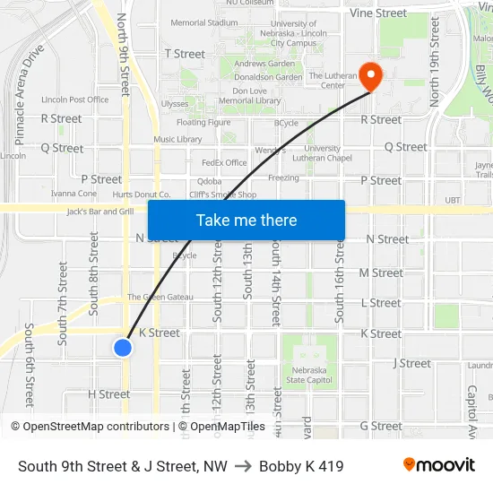 South 9th Street & J Street, NW to Bobby K 419 map