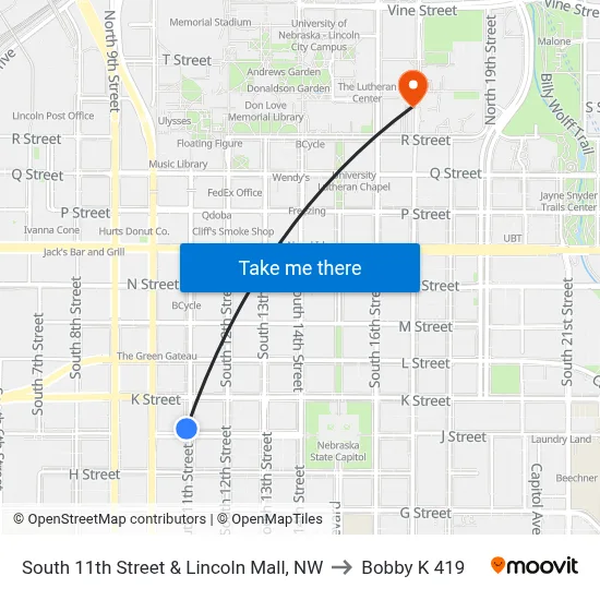 South 11th Street & Lincoln Mall, NW to Bobby K 419 map