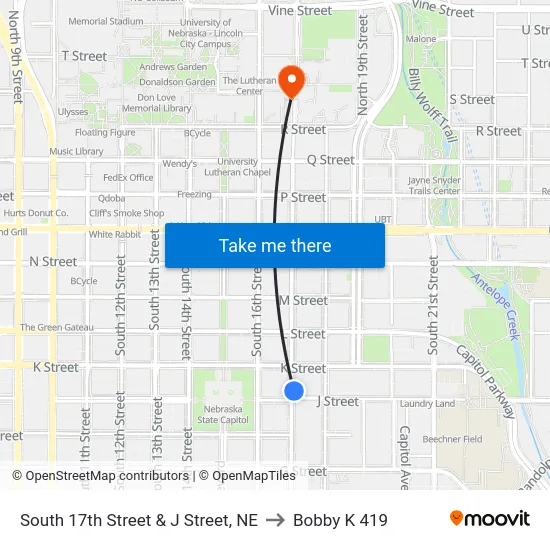 South 17th Street & J Street, NE to Bobby K 419 map