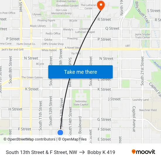 South 13th Street & F Street, NW to Bobby K 419 map