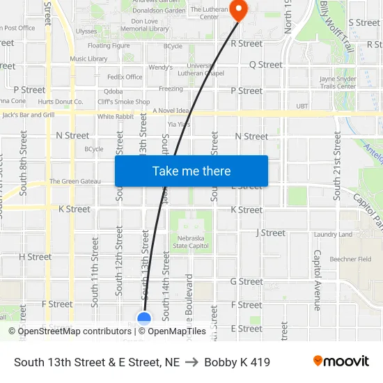 South 13th Street & E Street, NE to Bobby K 419 map
