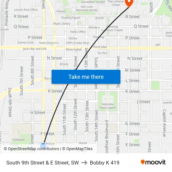 South 9th Street & E Street, SW to Bobby K 419 map