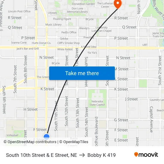 South 10th Street & E Street, NE to Bobby K 419 map