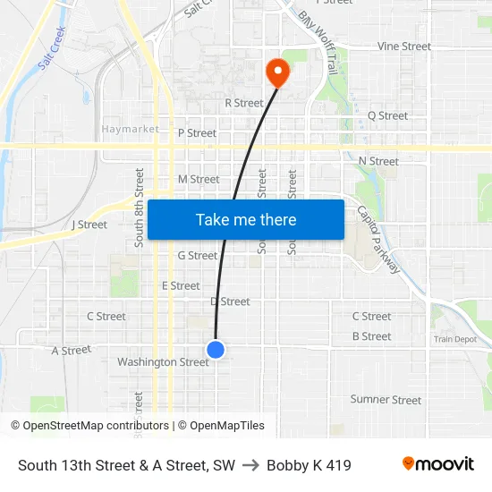 South 13th Street & A Street, SW to Bobby K 419 map