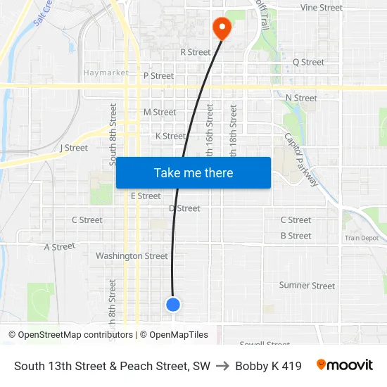South 13th Street & Peach Street, SW to Bobby K 419 map