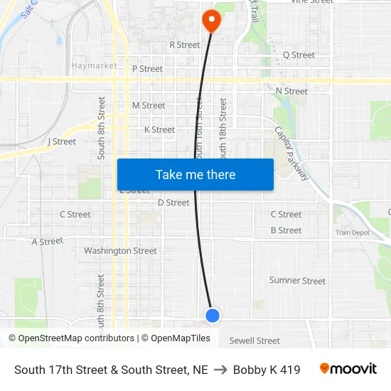 South 17th Street & South Street, NE to Bobby K 419 map