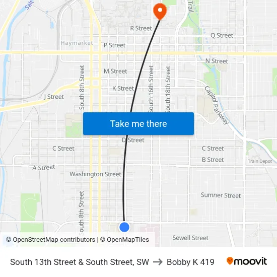 South 13th Street & South Street, SW to Bobby K 419 map