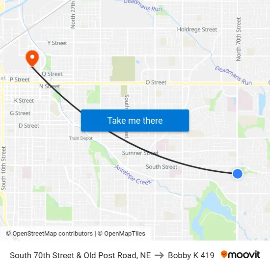 South 70th Street & Old Post Road, NE to Bobby K 419 map