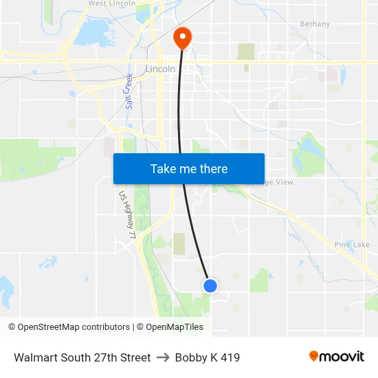 Walmart South 27th Street to Bobby K 419 map