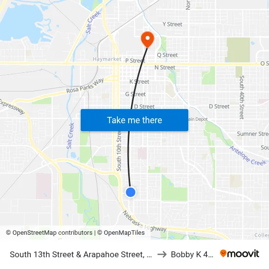 South 13th Street & Arapahoe Street, NE to Bobby K 419 map
