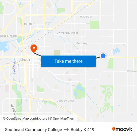 Southeast Community College to Bobby K 419 map