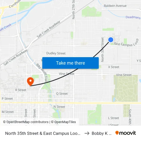 North 35th Street & East Campus Loop South to Bobby K 419 map