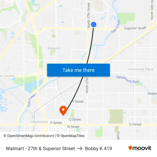 Walmart - 27th & Superior Street to Bobby K 419 map