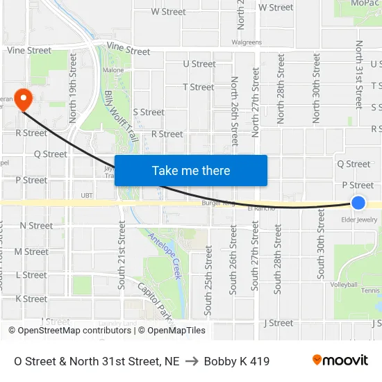 O Street & North 31st Street, NE to Bobby K 419 map