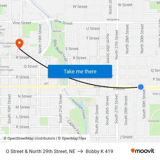 O Street & North 29th Street, NE to Bobby K 419 map