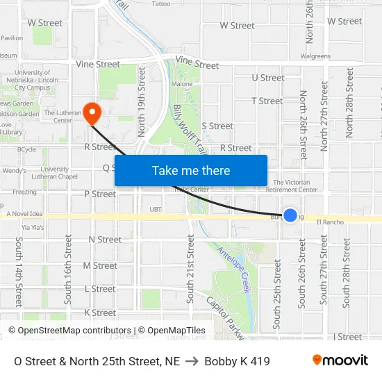 O Street & North 25th Street, NE to Bobby K 419 map