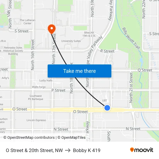 O Street & 20th Street, NW to Bobby K 419 map