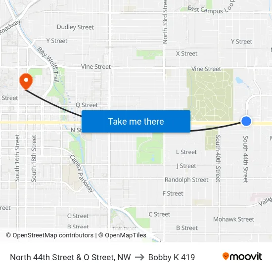 North 44th Street & O Street, NW to Bobby K 419 map