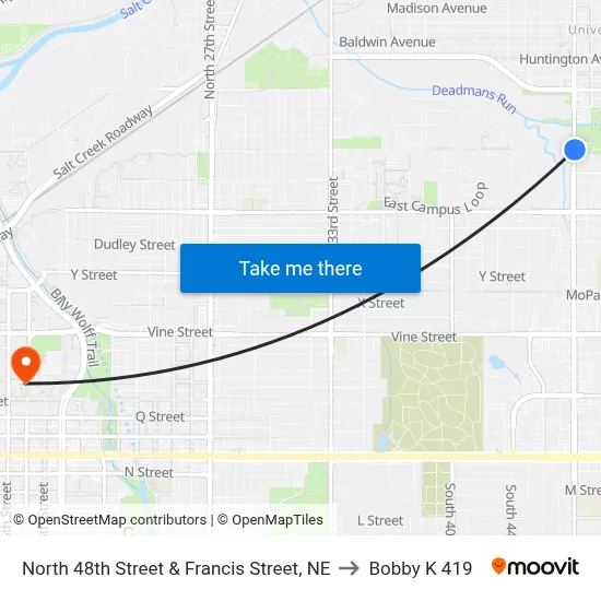 North 48th Street & Francis Street, NE to Bobby K 419 map