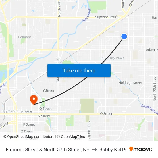 Fremont Street & North 57th Street, NE to Bobby K 419 map