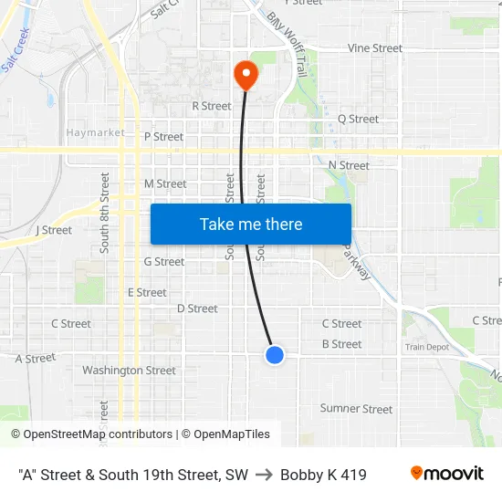 "A" Street & South 19th Street, SW to Bobby K 419 map