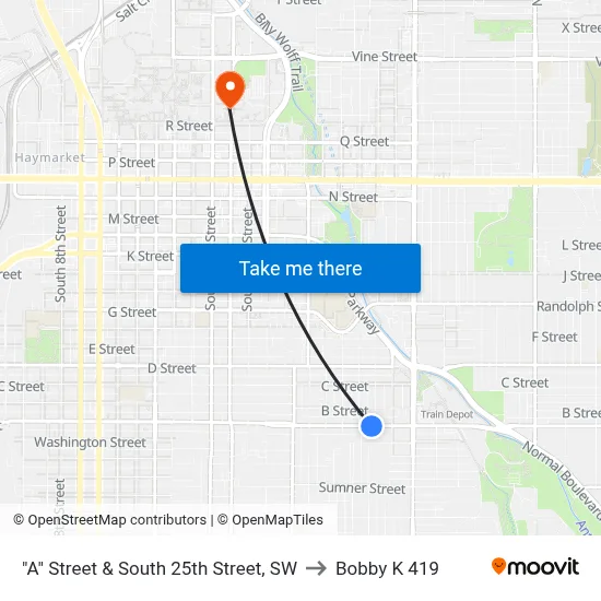 "A" Street & South 25th Street, SW to Bobby K 419 map