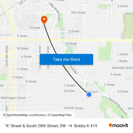 "A" Street & South 28th Street, SW to Bobby K 419 map