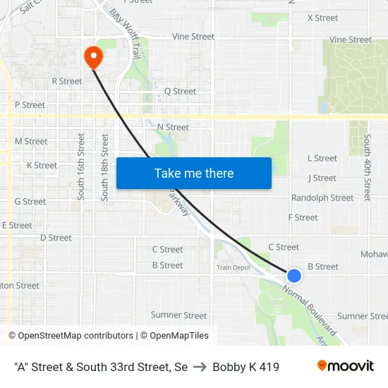 "A" Street & South 33rd Street, Se to Bobby K 419 map