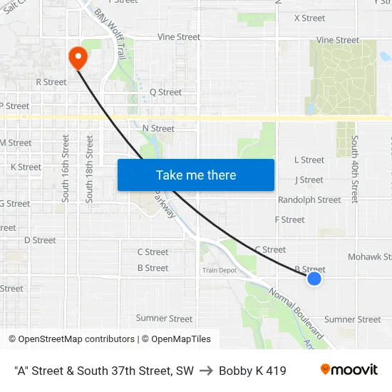 "A" Street & South 37th Street, SW to Bobby K 419 map