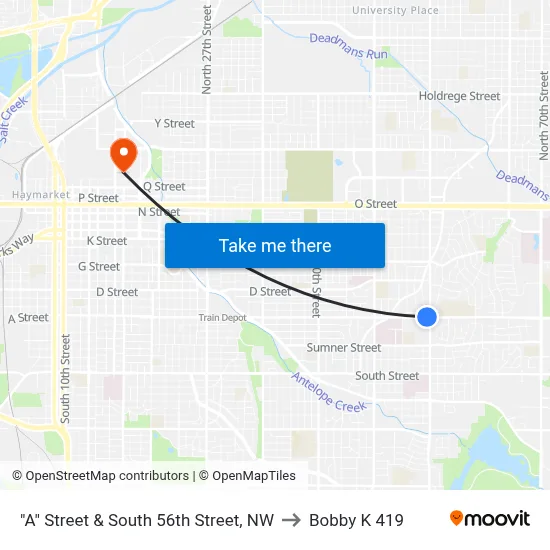 "A" Street & South 56th Street, NW to Bobby K 419 map