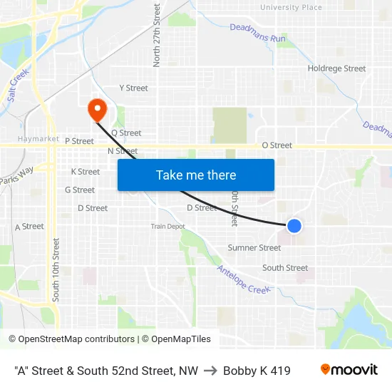 "A" Street & South 52nd Street, NW to Bobby K 419 map