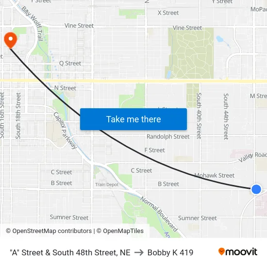 "A" Street & South 48th Street, NE to Bobby K 419 map